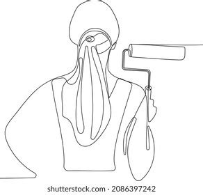 Continuous One Line Drawing Painter Woman Stock Vector Royalty Free