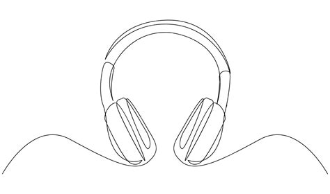 Premium Vector One Line Headphones Continuous Drawing Of Music Gadget And Note