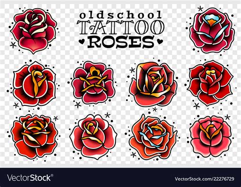 Old School Tattoo Red Roses Set Royalty Free Vector Image