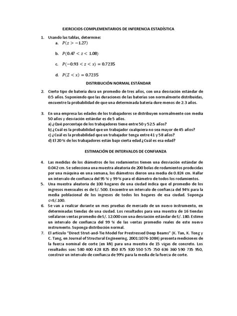 Ejercicios Complementarios De Inferencia Estadística Pdf