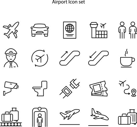 Airport Icon Set Isolated On White Background Airport Icon Thin Line