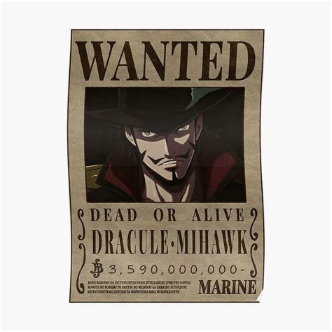 "Dracule Mihawk One Piece Taka No Me Bounty Poster Hawk eyes" Poster for Sale by One Piece ...