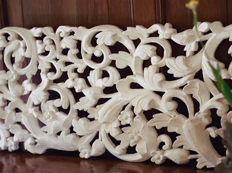 Buy Tropical Floral Curving Wooden Carving Wall Hanging Online