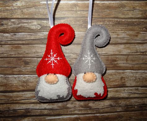 Christmas Gnome Set Of Wool Felt Gnome Dwarf Ornament Etsy