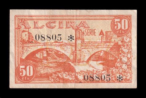 España Billete Local Alcira 50 Céntimos 1937 Mbc Vf NUMISMÁTICA LA