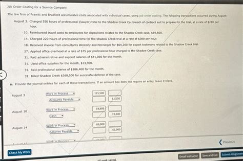 Solved Job Order Costing For A Service Company The Law Firm Chegg