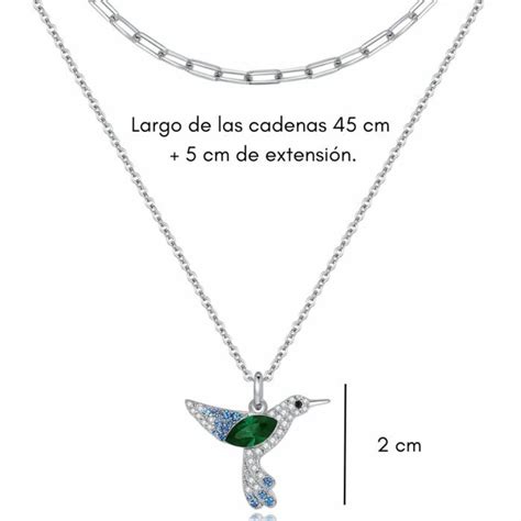 Mayfer Collar Doble De Plata Con Dije De Colibr Esmeralda