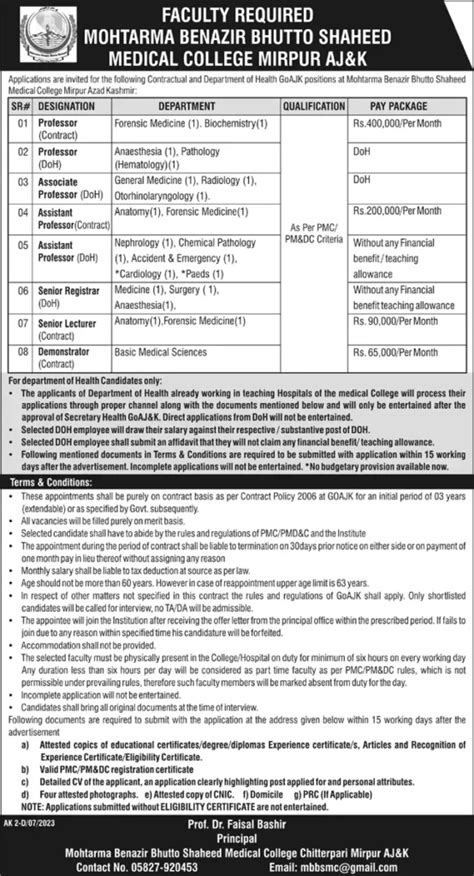 Benazir Bhutto Shaheed Medical College Mirpur AJK Jobs 2023