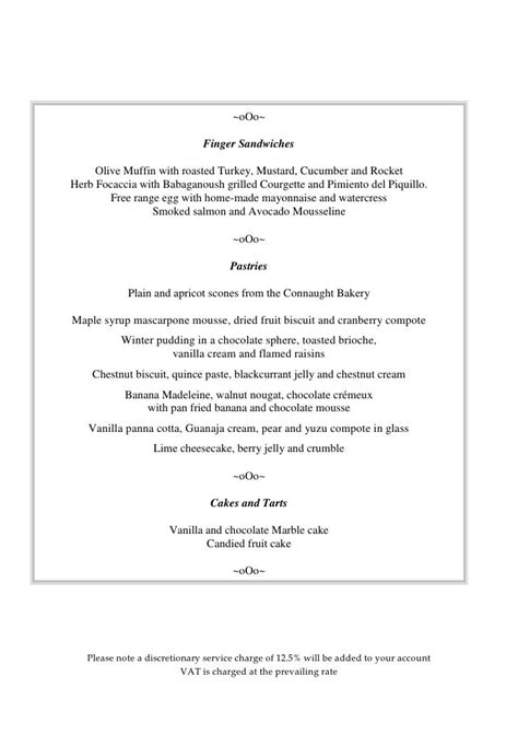 Connaught Afternoon Tea Menu 2010- Connaught Hotel- London, UK