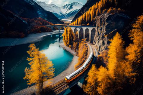 Landwasser Viaduct World Heritage With Train Express In Swiss Alps