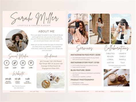 2 Page Media Kit Template Canva Influencer Media Kit Press Kit Blogger