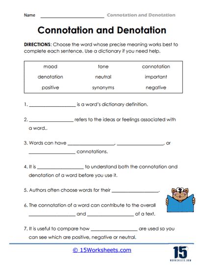 Connotation And Denotation Worksheets 15