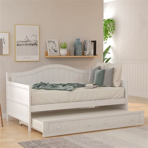 Topcobe Twin Wooden Daybed With Trundle Bed Sofa Bed For Bedroom