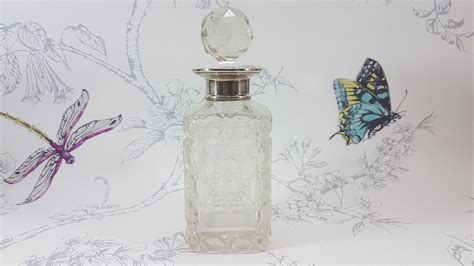 Art Deco Perfume Bottle 1920s Cut Glass Scent Bottle With Silver Collar And Original Stopper