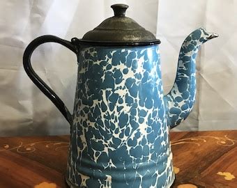 Vintage Graniteware Cowboy Coffee Pot Dark Blue Speckled Graniteware