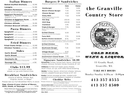 Menu — Granville Country Store