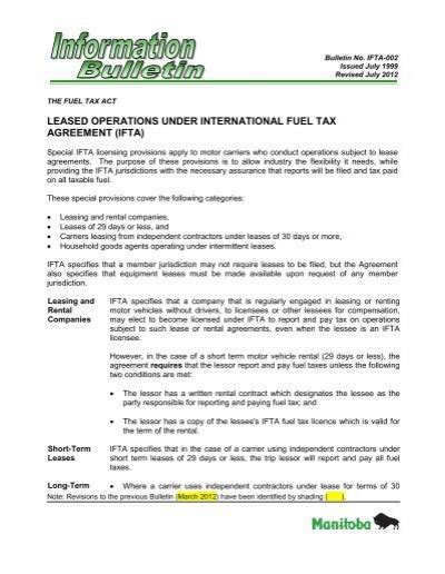 Leased Operations Under International Fuel Tax Agreement Ifta