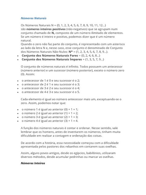 Características e propriedades dos números naturais e inteiros | PDF ...