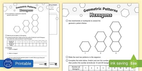 Geometric Patterns Hexagons Activity Sheet Twinkl