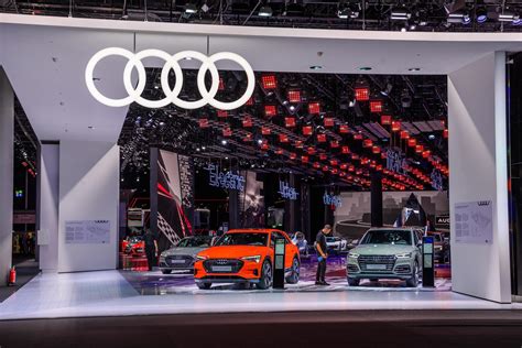 FRANKFURT, GERMANY - SEPT 2019 AUDI stand with SUV cars, IAA International Motor Show Auto ...