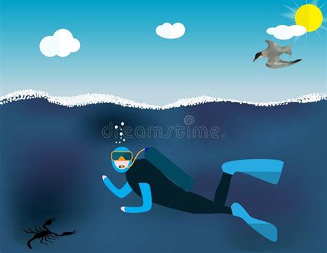 Underwater People Cartoon Scuba Diver Concept Of Extreme Divi Stock