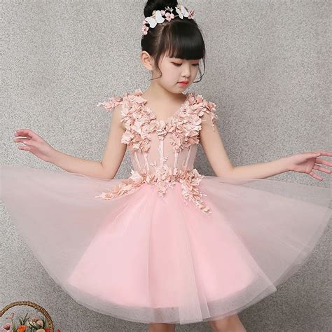 Flower Girl Dress Appliques Pink Ball Gown Evening Party Dresses Kids ...