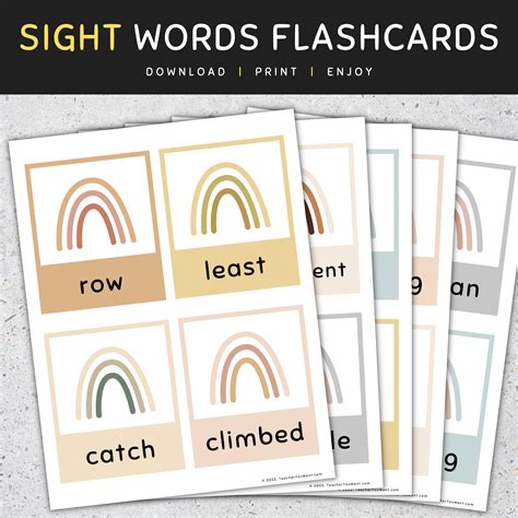 Fry Sight Word Flash Cards 8th 100 Boho Rainbow Sight Words SET 3