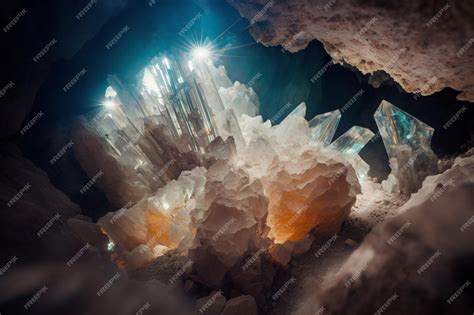 Premium AI Image | A cave with a large cluster of crystals