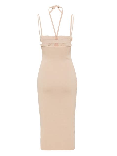 AndreĀdamo Halterneck Ribbed Midi Dress Neutrals Farfetch