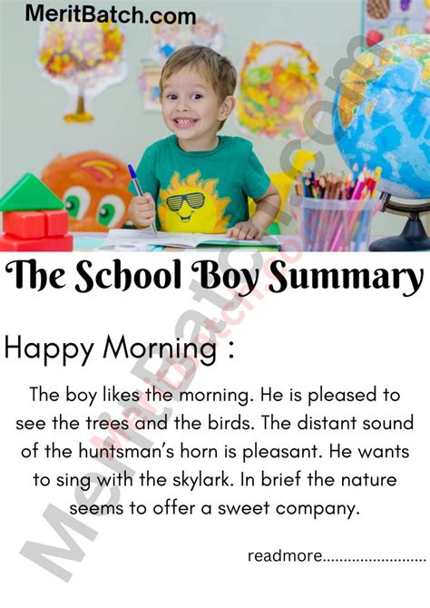 The School Boy Summary Class 8 English – Merit Batch