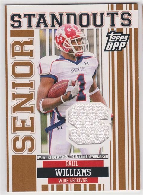 Topps Dpp Paul Williams Senior Standouts Bowl Jersey Rookie Rc Ss