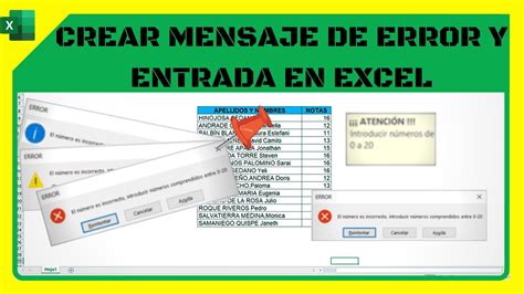 Como Crear Mensaje De Error Y Mensaje De Entrada En Excel Youtube