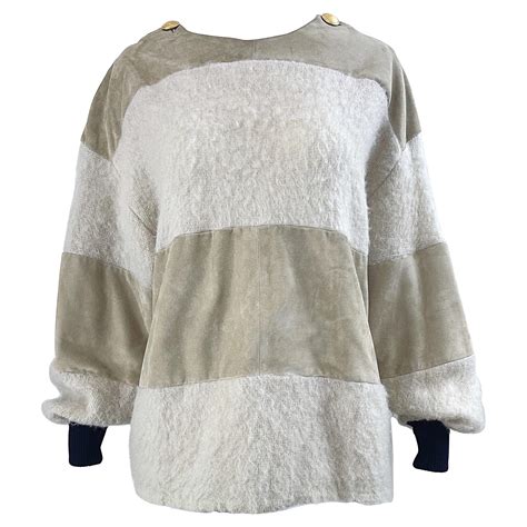 Gianfranco Ferre 1990s Leather Suede Mohair Tan Nude Vintage 90s Sweater Top For Sale At 1stDibs