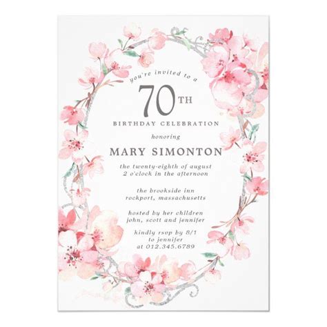 Blush Pink Cherry Blossom Floral 70th Birthday Invitation Affiliate