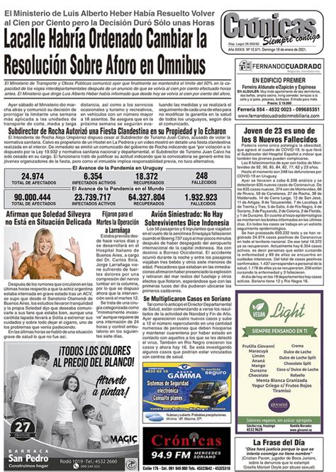 Diario Cr Nicas De Mercedes Soriano Uruguay Tapa Enero