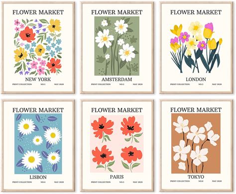 Amazon RETRART Flower Market Poster Set Of 6 Abstract Flower