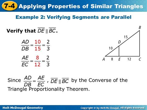 Holt Mcdougal Geometry Applying Properties Of Similar Triangles