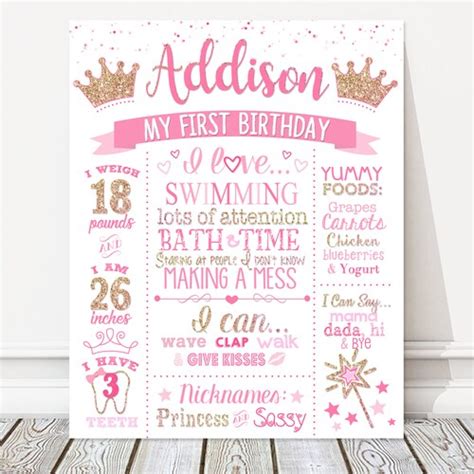 Pink And Gold Glitter First Birthday Chalkboard Poster Girl Etsy