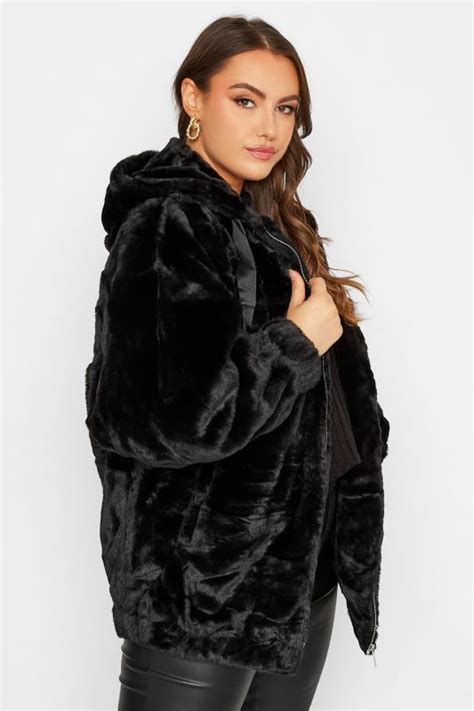 Plus Size Black Faux Fur Oversized Jacket Yours Clothing