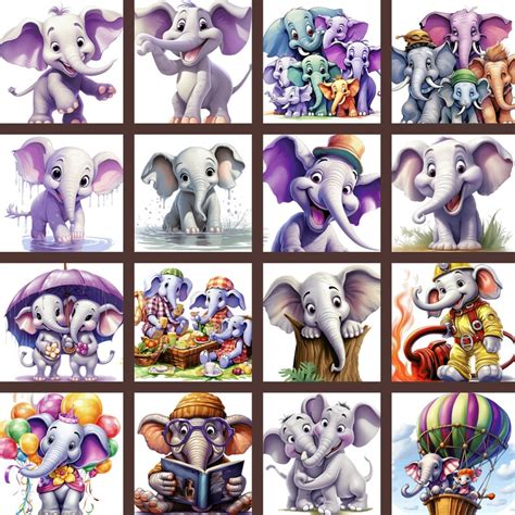 Cartoon Elephants Clipart Bundle Commercial License Transparent