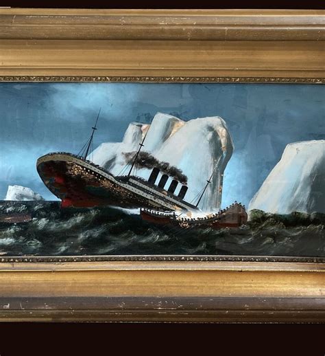 Antique 1912 Titanic Sinking Reverse Painted On Glass