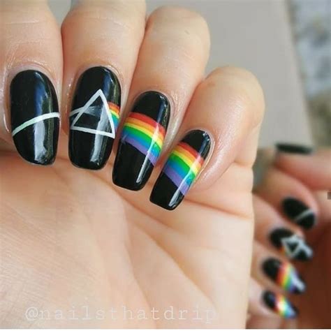 Hand Painted Pink Floyd Nails Dark Side Of The Moon Manicura