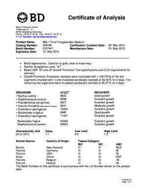 Fillable Online Certificate Of Analysis Regdocsbdcom Fax Email Print