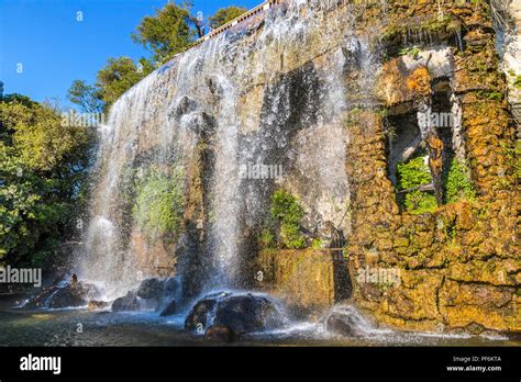 Scenic View Of Waterfall In Castle Hill Park Parc De La Colline Du