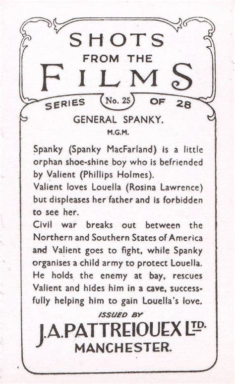 General Spanky Cinema Cigarette Cards