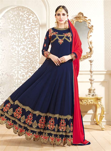 Navy Blue Georgette Long Anarkali Suit 135124