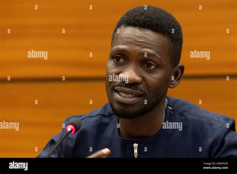 Bobi Wine Ugandan Opposition Leader Delivers His Speech During A