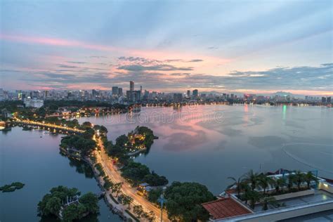 Aerial View Of Hanoi Skyline At West Lake Or Ho Tay Hanoi Cityscape At