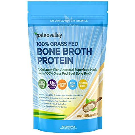 Paleovalley 100 Grass Fed Bone Broth Protein Powder Unflavored Add To Anything 30 Servings 15g