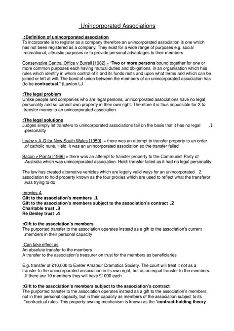 Unincorporated Associations Revision Unincorporated Associations